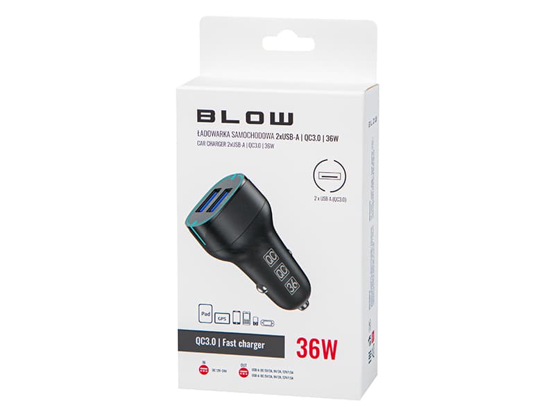 Avto polnilec Blow 36W, 2x USB 5