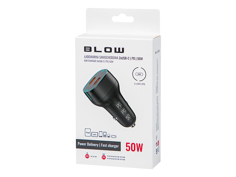 Avto polnilec Blow 50W, 2x USB-C (PD) 5