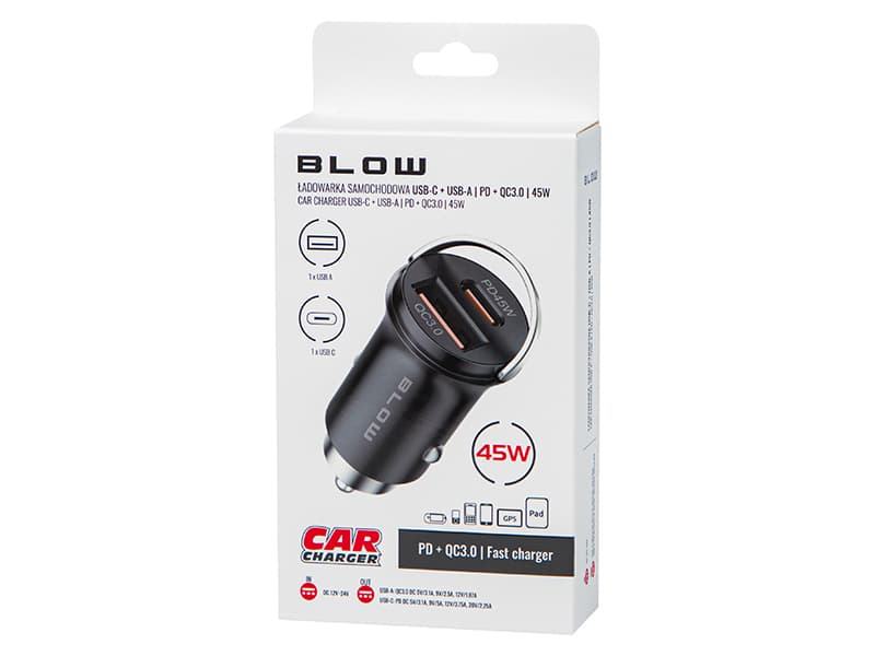 Avto polnilec Blow 45W, 2x USB-A + USB-C (PD) 5