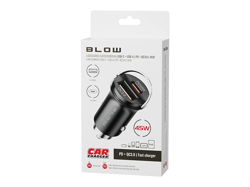 Avto polnilec Blow 45W, 2x USB-A + USB-C (PD) 7