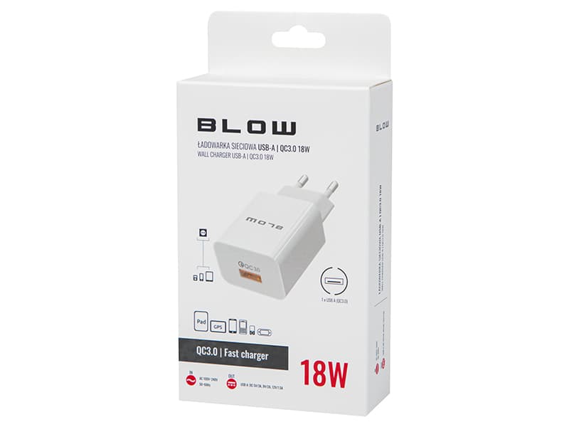Omrežni polnilnik Blow 18W QC 3.0, USB-A 4