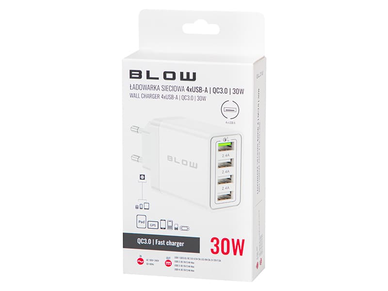 Polnilnik Blow 30W USB, 3x USB-A + Smart IC 4