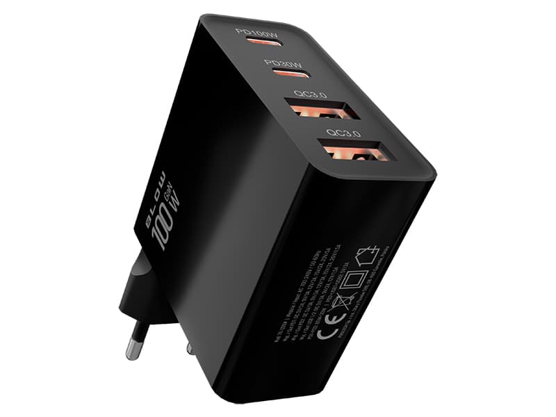 Omrežni polnilnik Blow 100W GaN, 2x USB-A + 2x USB-C (PD) 4