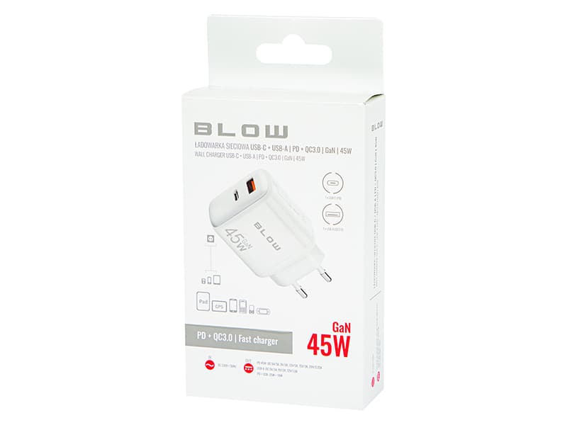 Blow Omrežni polnilnik USB-C PD 45W + USB-A GaN 5