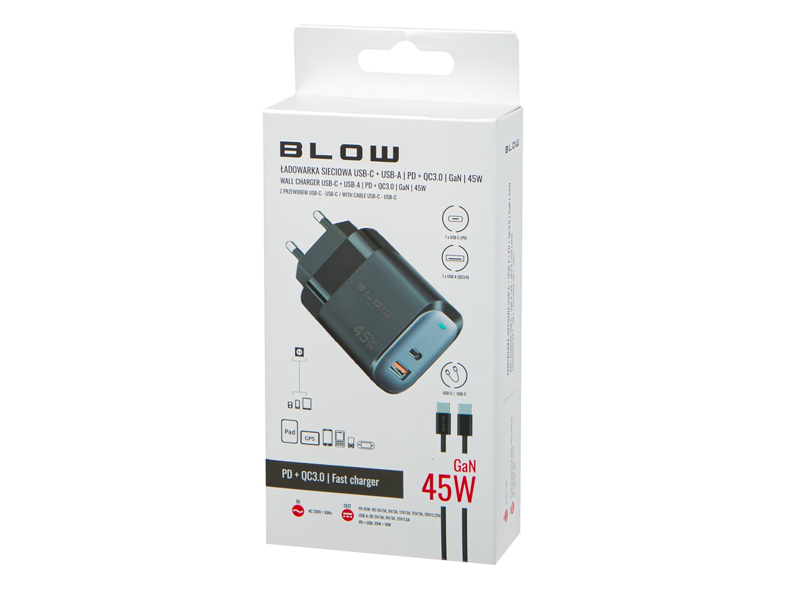 Blow PolnilnikUSB + USB-C PD 45W z kablom (76-033#) 4