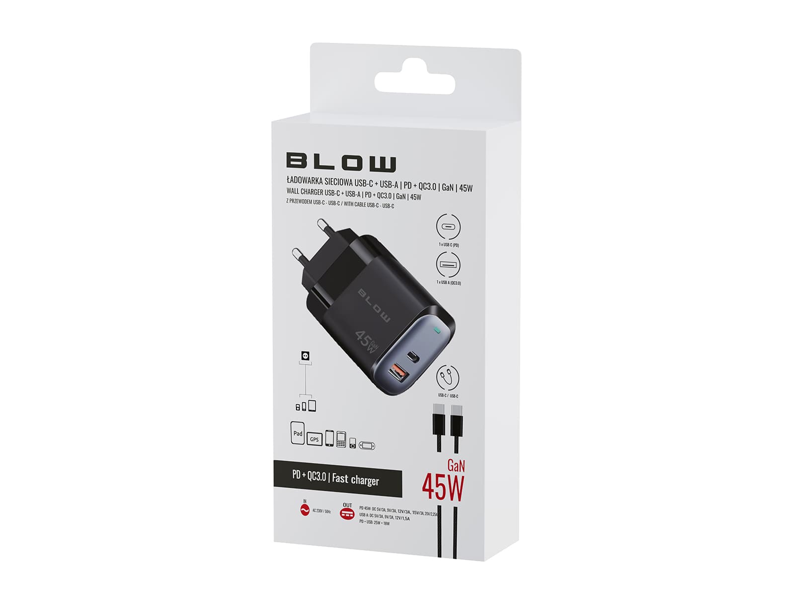 Blow PolnilnikUSB + USB-C PD 45W z kablom (76-033#) 6