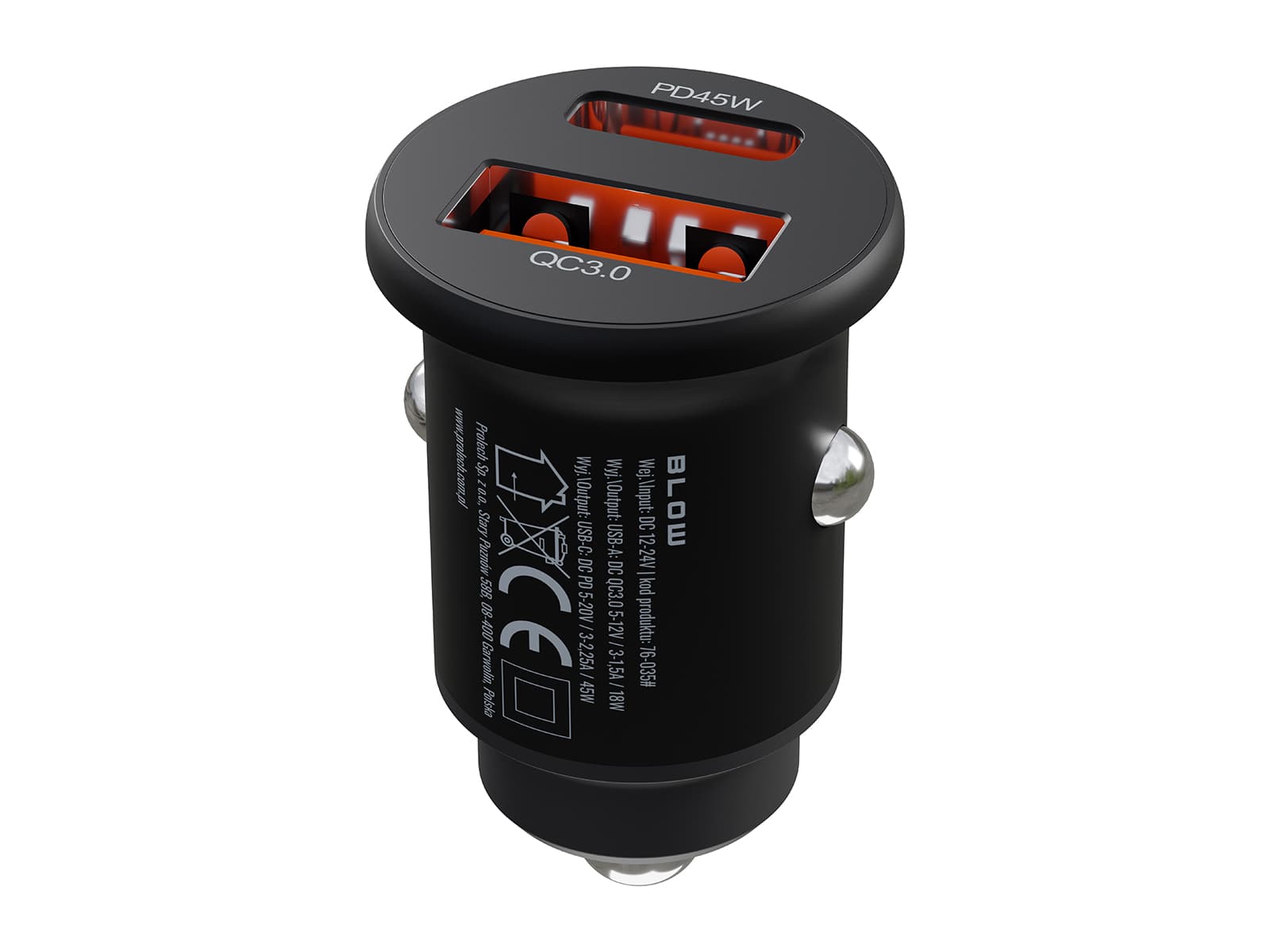 Blow Avtomobilski polnilnik 2x USB-A + USB-C PD 45W (76-035#) 4