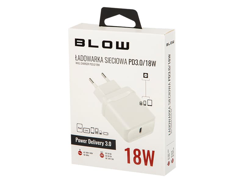 Blow Omrežni polnilnik USB-C PD 3.0, 18W 2