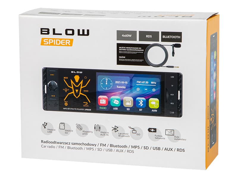 Avtoradio Blow Spider 4" RGB, MP5/USB/microSD/Bluetooth 5