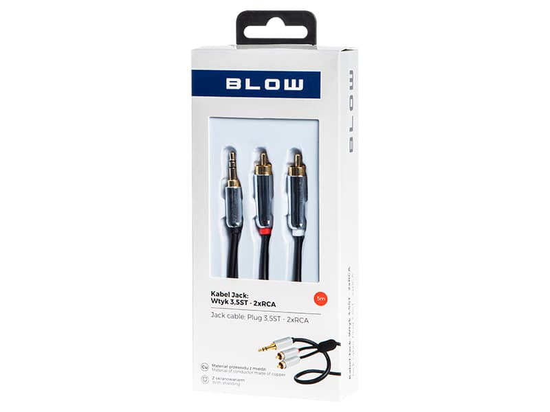 Avdio kabel Jack 3,5mm stereo na 2x RCA, 5m, kovinski 2