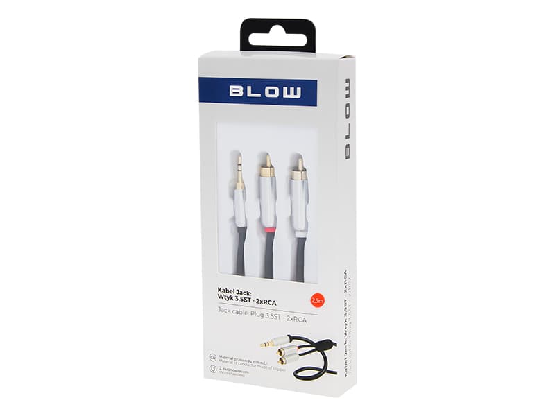 Blow 3.5mm Jack na 2x RCA kabel (moški) 2.5m, kovinski 2