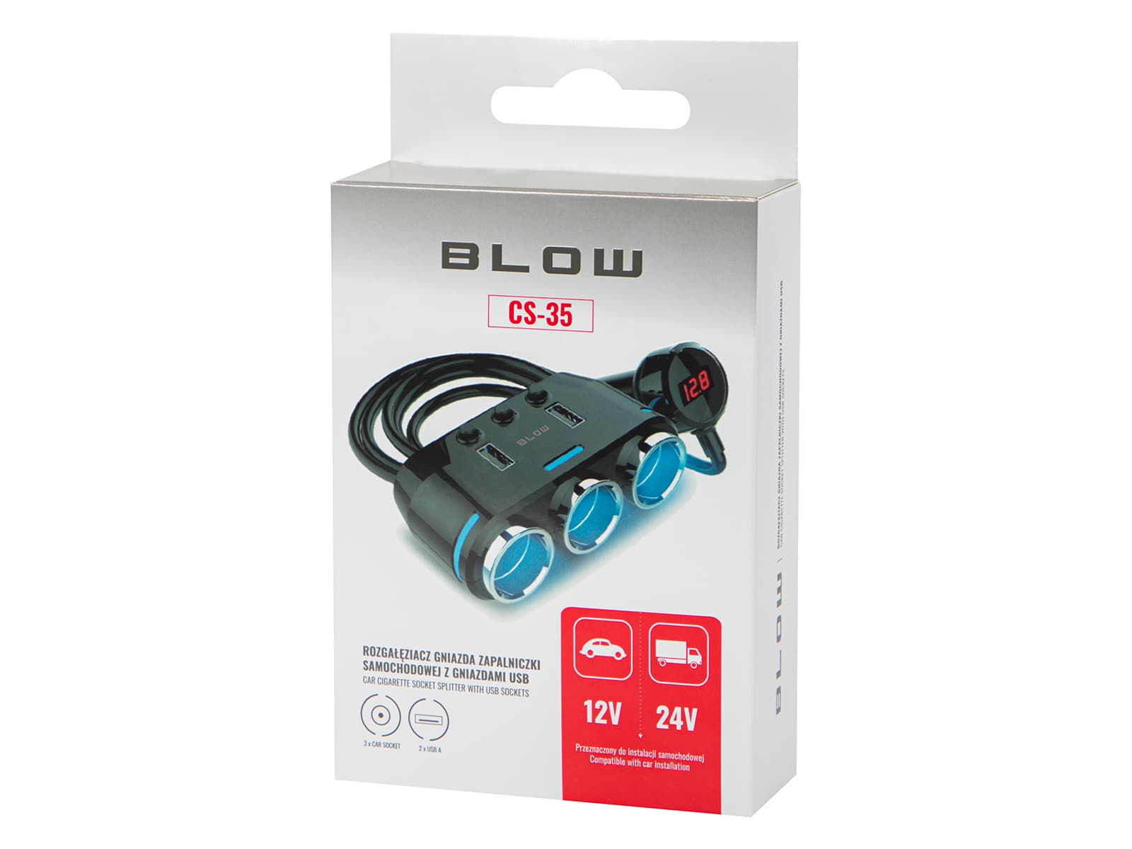Blow Razdelilnik avtomobilskega vžigalnika 1x vtič / 3x vtičnice + 2x USB 3