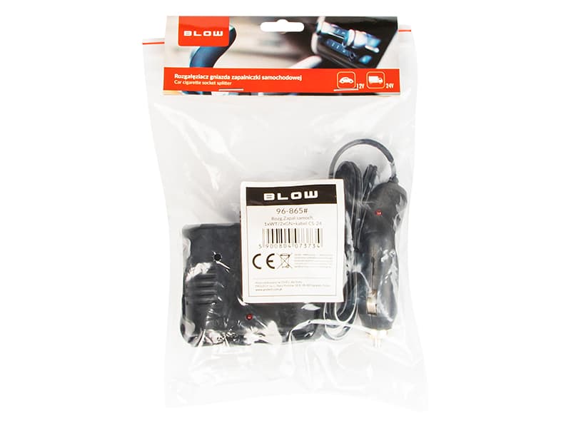 Razširjevalnik avtomobilskega vžigalnika Blow, 1x vtič, 2x vtičnica + kabel 2