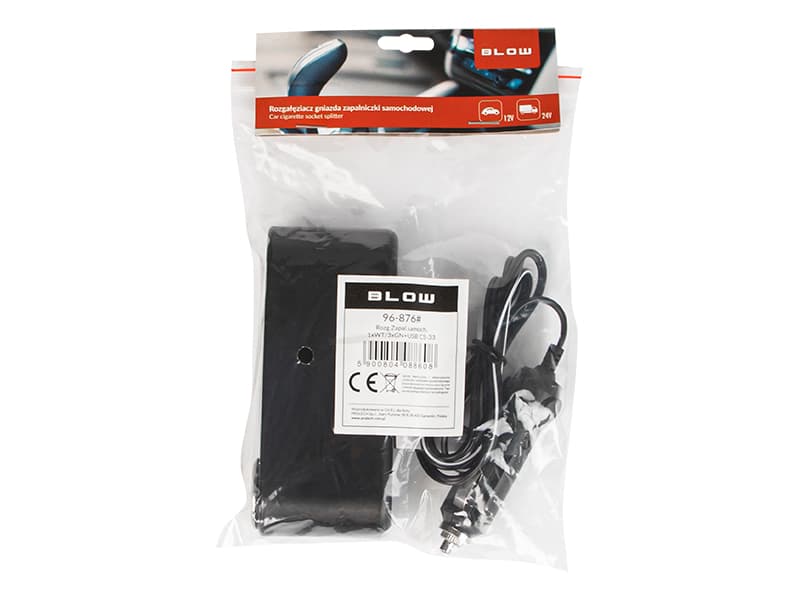 Blow 96-876# Razdelilnik vžigalnika 1x moški/3x ženski + 2x USB, kabel 2