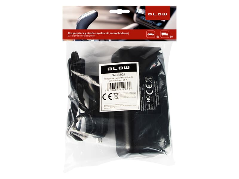Razdelilnik vtičnice avtomobilskega vžigalnika z 2x USB, kabel 1m 2