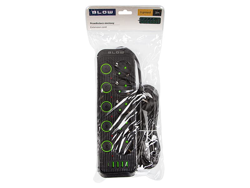 Blow Podaljšek PS-530S, 5 vtičnic + 4xUSB + 1xUSB-C, 3m, črn 4