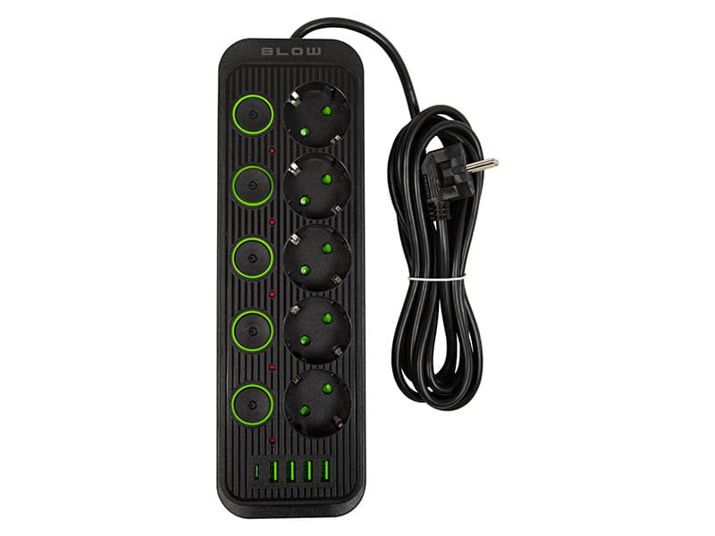 Blow Podaljšek PS-530S, 5 vtičnic + 4xUSB + 1xUSB-C, 3m, črn 2