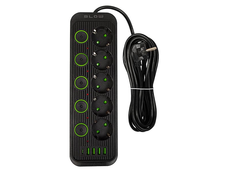 Blow Podaljšek PS-550S, 5 vtičnic + 4xUSB + 1xUSB-C, 5m, črn 2