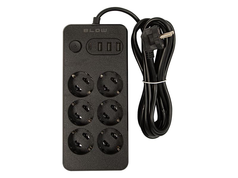 Blow Podaljšek PS-630, 6 vtičnic + 3xUSB + 1xUSB-C, 3m, črn 2