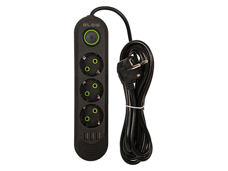 BLOW Podaljšek 3xUSB, 3 vtičnice, 2m, črn (PS-320) 2