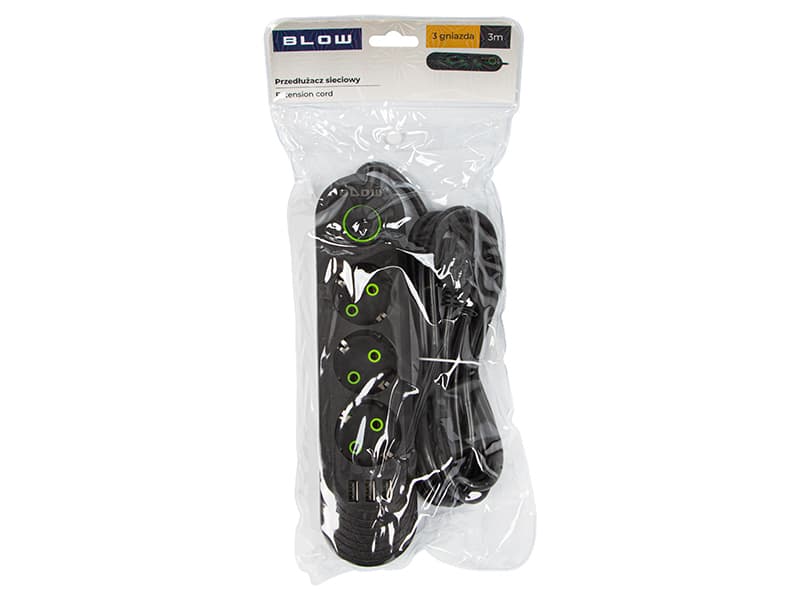 BLOW Podaljšek 3xUSB, 3 vtičnice, 3m, črn (PS-330) 4