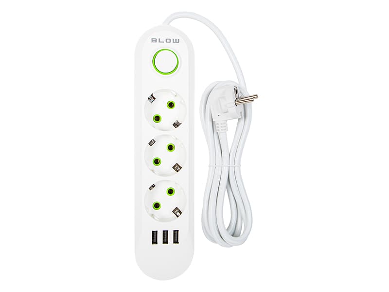 BLOW Podaljšek 3xUSB, 3 vtičnice, 2m, bel (PS-320) 2