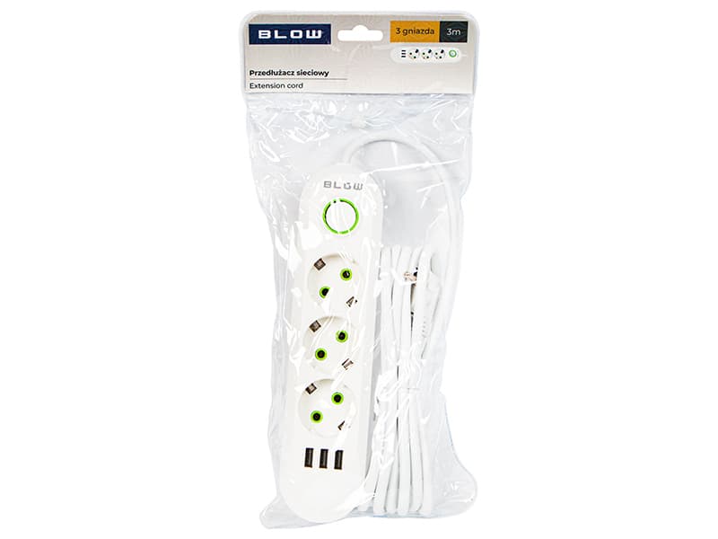 BLOW Podaljšek 3xUSB, 3 vtičnice, 3m, bel (PS-330) 4