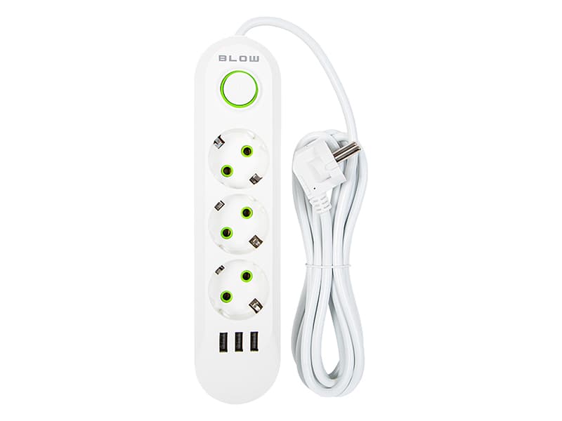BLOW Podaljšek 3xUSB, 3 vtičnice, 3m, bel (PS-330) 2