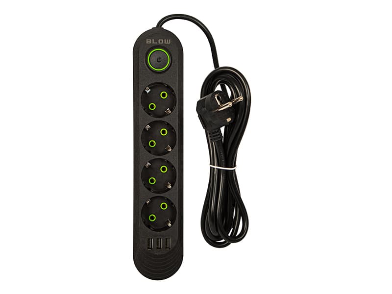 BLOW Podaljšek 3xUSB, 4 vtičnice, 2m, črn (PS-420) 2