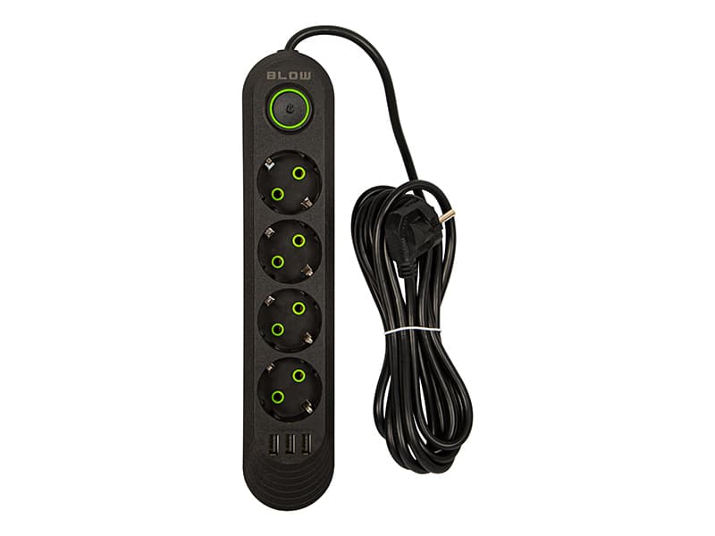 BLOW Podaljšek 3xUSB, 4 vtičnice, 3m, črn (PS-430) 2
