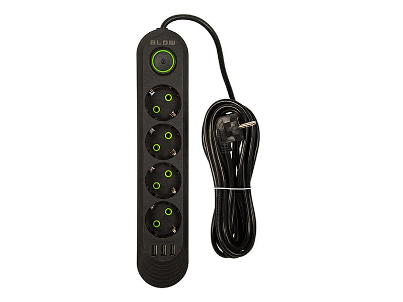 BLOW Podaljšek 3xUSB, 4 vtičnice, 5m, črn (PS-450) 2