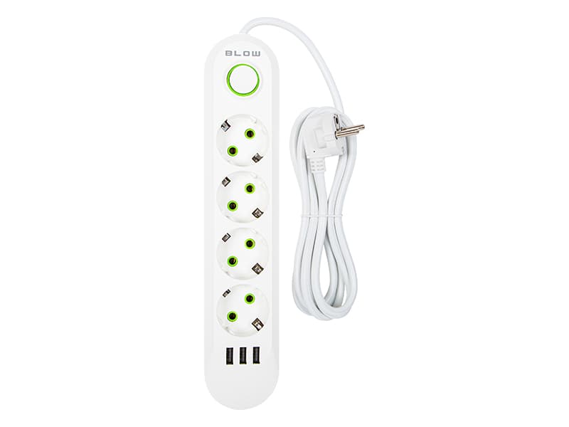 BLOW Podaljšek 3xUSB, 4 vtičnice, 2m, bel (PS-420) 2