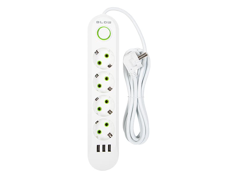 BLOW Podaljšek 3xUSB, 4 vtičnice, 3m, bel (PS-430) 2
