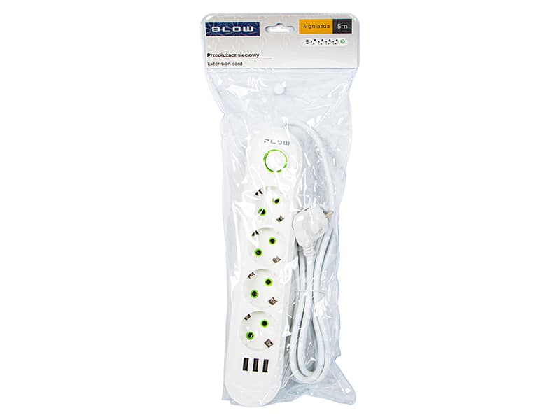 BLOW Podaljšek 3xUSB, 4 vtičnice, 5m, bel (PS-450) 4