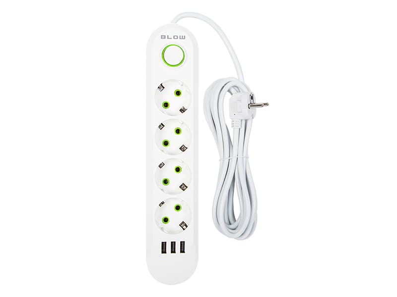 BLOW Podaljšek 3xUSB, 4 vtičnice, 5m, bel (PS-450) 2