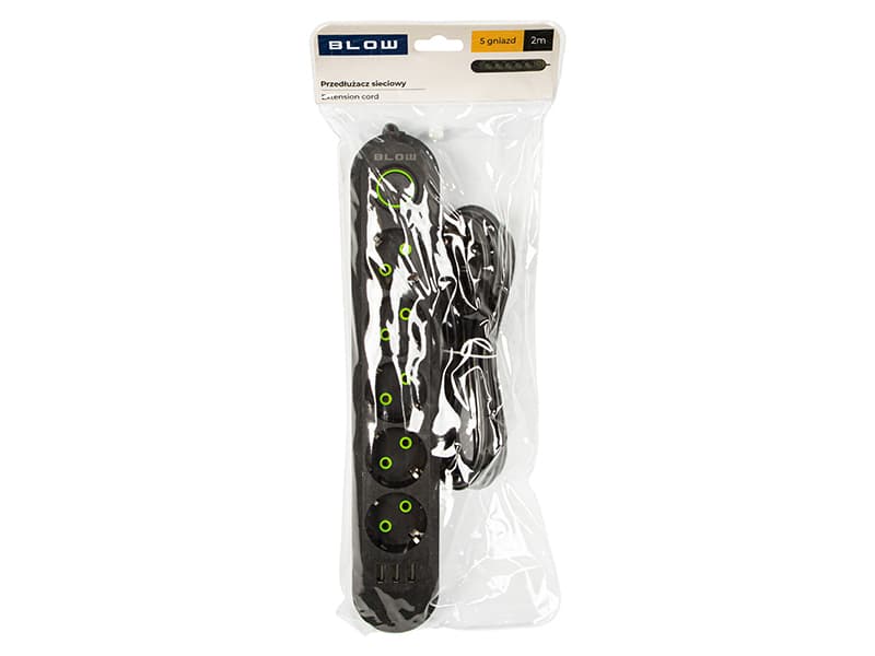 BLOW Podaljšek 3xUSB, 5 vtičnic, 2m, črn (PS-520) 4