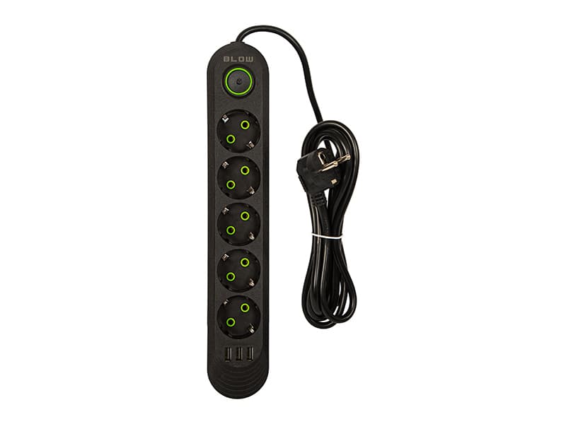 BLOW Podaljšek 3xUSB, 5 vtičnic, 2m, črn (PS-520) 2