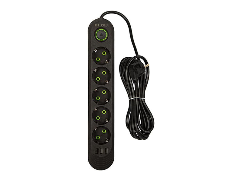 Blow Podaljšek PS-530, 5 vtičnic + 3xUSB, 3m, črn 2
