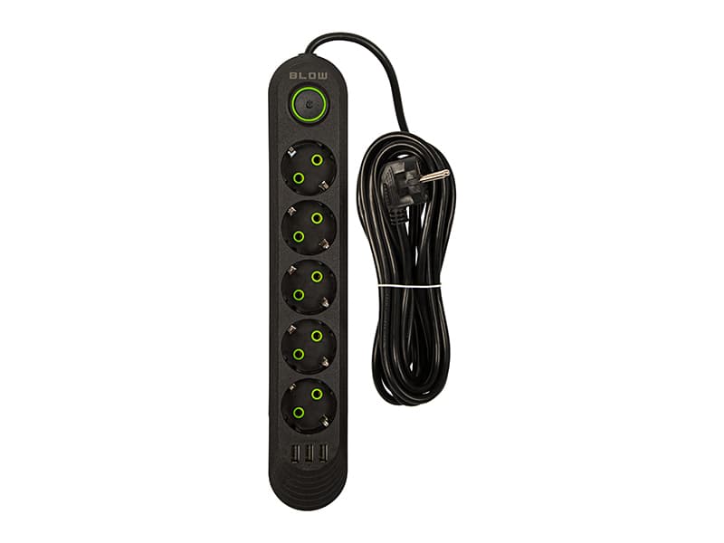 Blow Podaljšek PS-550, 5 vtičnic + 3xUSB, 5m, črn 2
