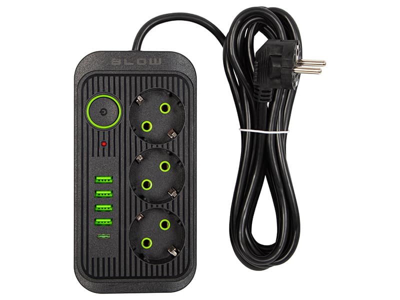 BLOW Podaljšek 4xUSB + 1xUSB-C, 3 vtičnice, 3m, črn (PS-330S) 2