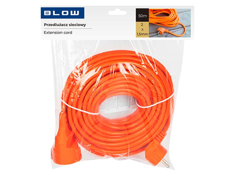 Blow Podaljšek 230V, 1x vtičnica, 50m, oranžen, 2x1,5mm² 2