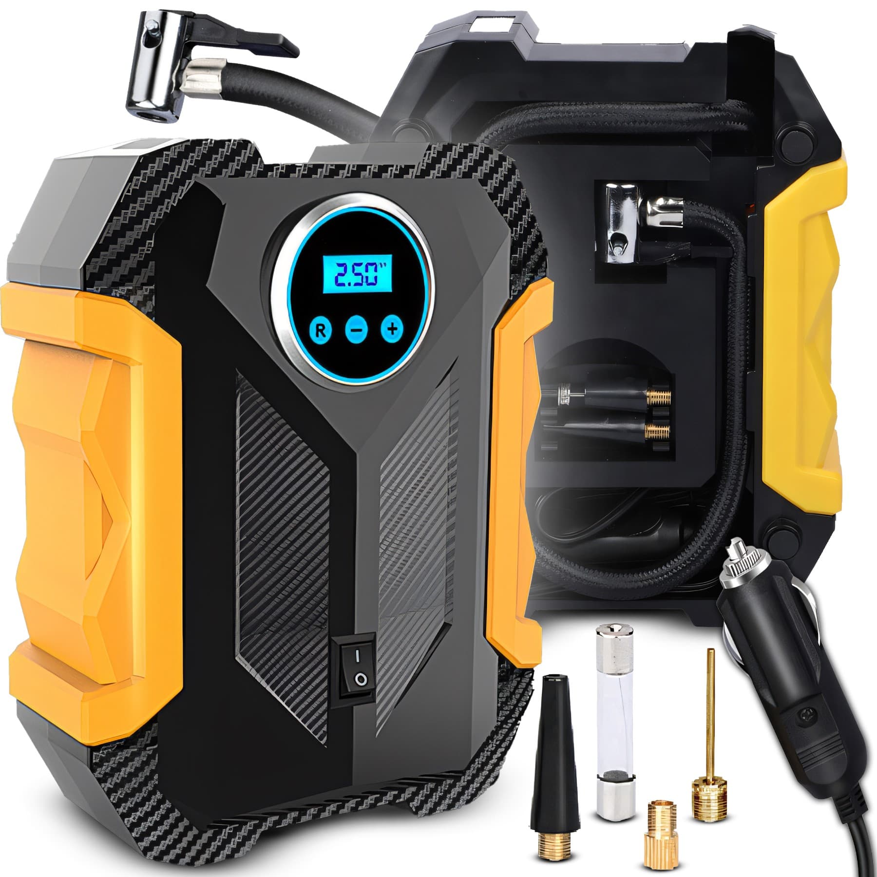 Avtomobilski kompresor RTO ER1252 s LCD zaslonom in LED lučko, 12V