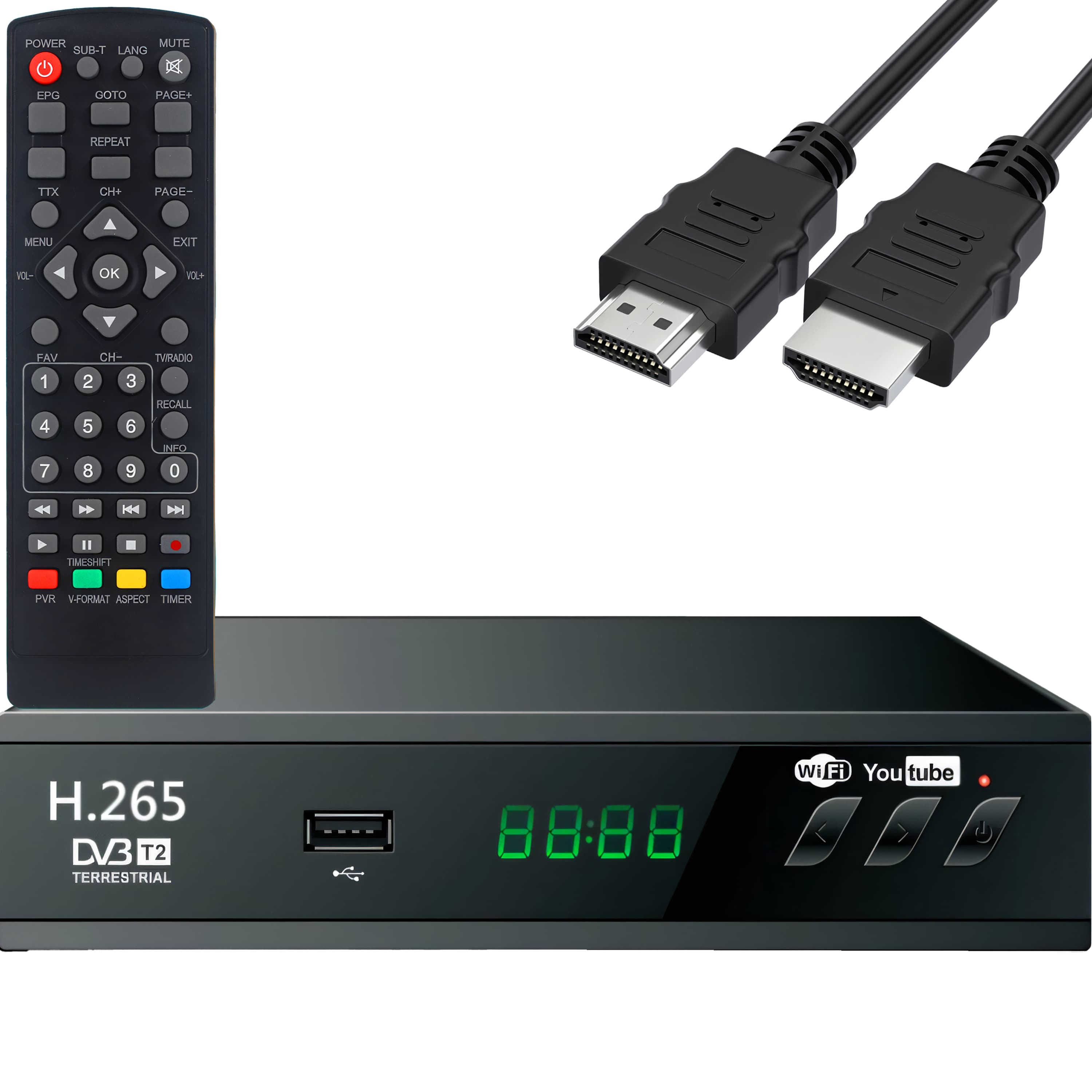 RTO DVB-T2 sprejemnik Full HD, USB, s kablom HDMI in anteno 3