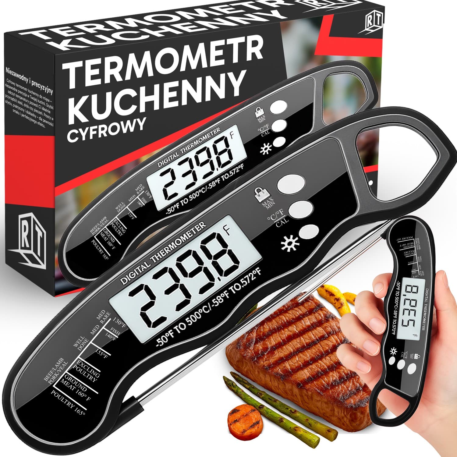 Kuhinjski termometer RTO - Digitalni, za meso in hrano, -50°C do +300°C