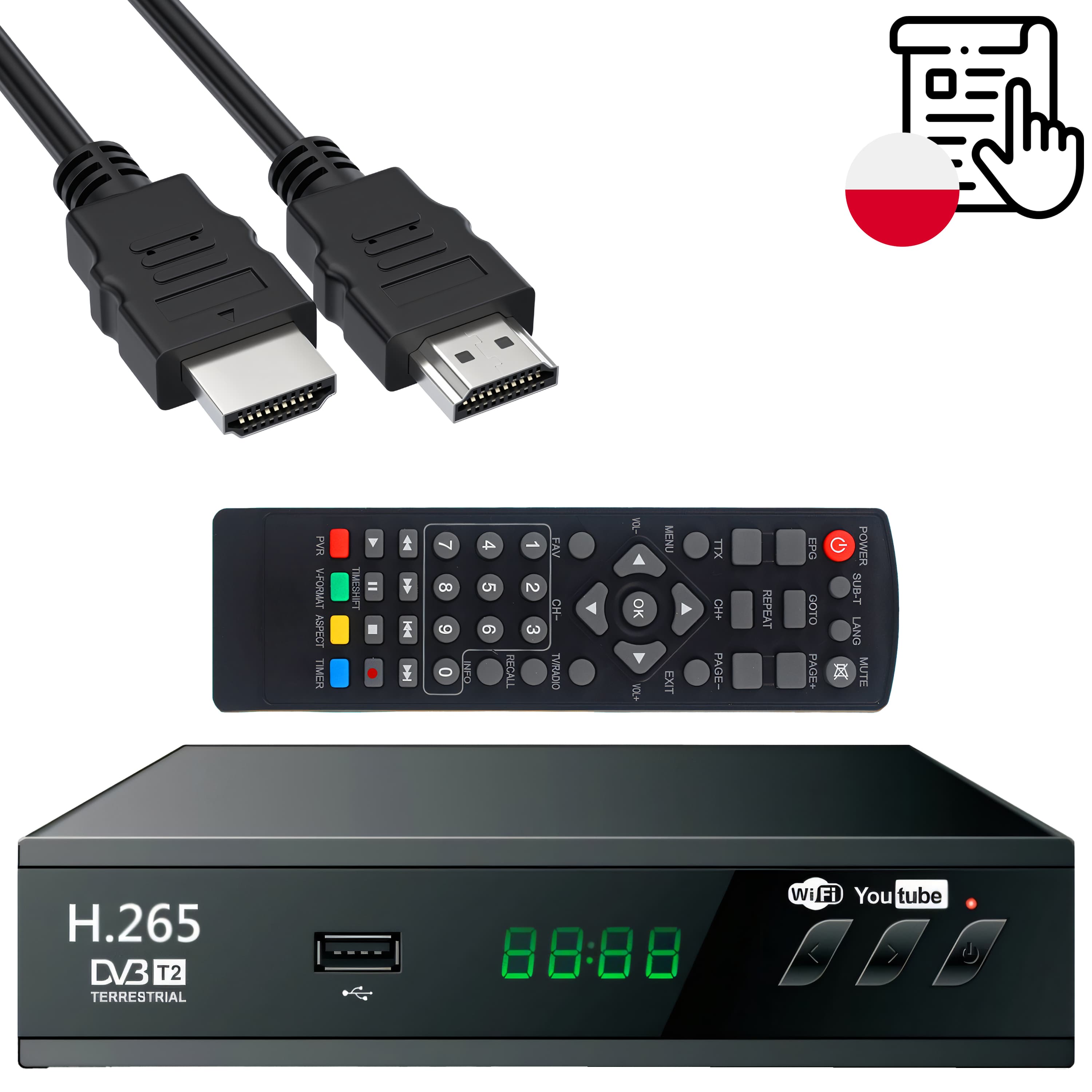 RTO DVB-T2 sprejemnik Full HD, USB, s kablom HDMI in anteno 4