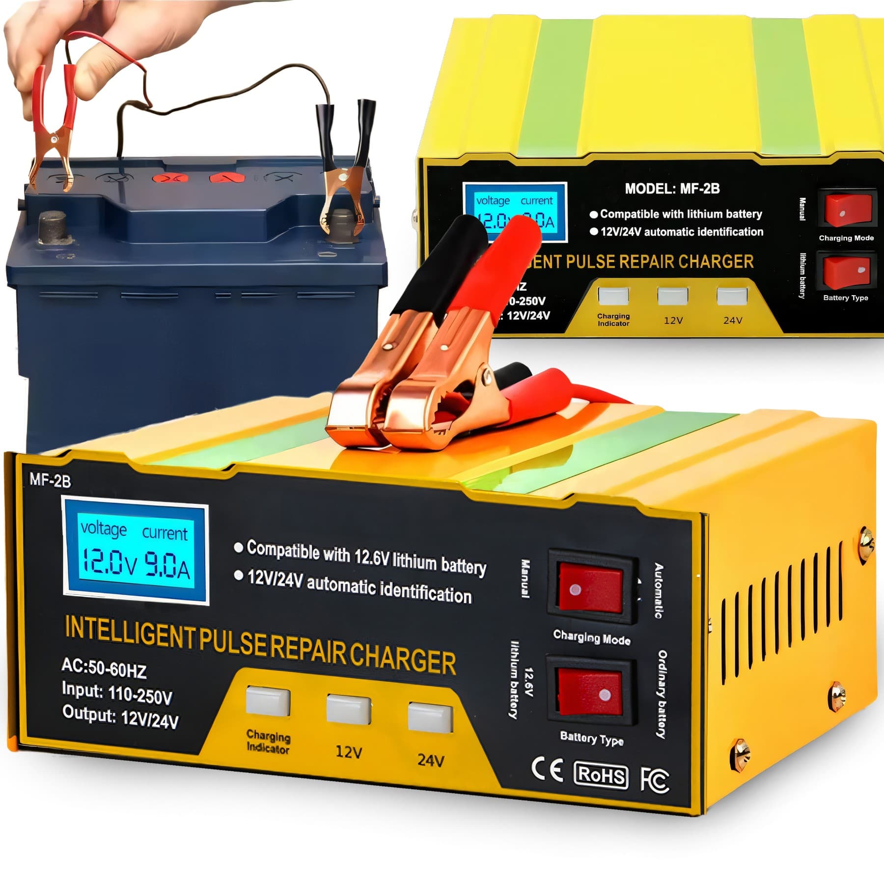 Avtomobilski polnilnik baterij RTO ER1085 (12V/24V) s funkcijo popravila
