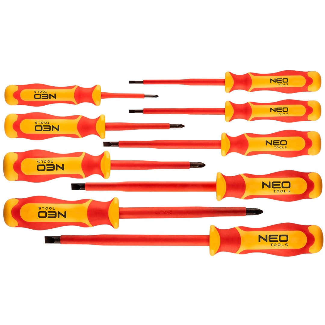 Komplet 9 križnih in ploščatih izvijačev NEO TOOLS 1000V