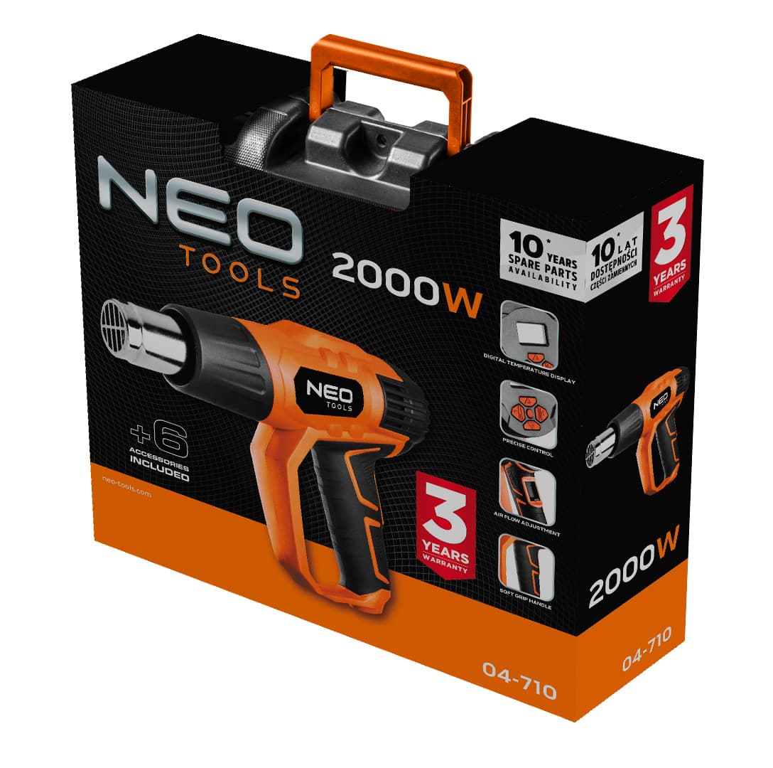 NEO TOOLS Vroč zrak piha pištola 2000W, z LCD, kovčkom 6