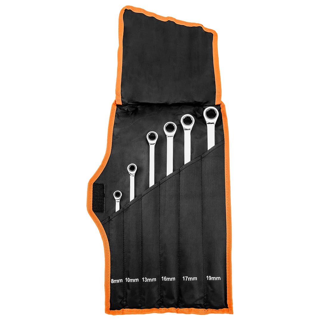 NEO TOOLS set dolgih očesnih ključev z ragljo, 6 kos (8-19 mm)