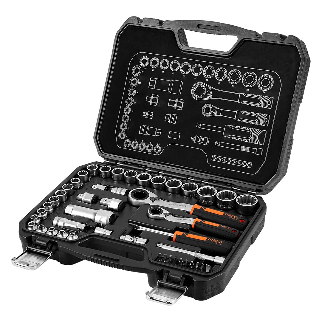 Komplet nasadnih ključev NEO TOOLS - prehodni 1/4", 3/8", 46 kosov